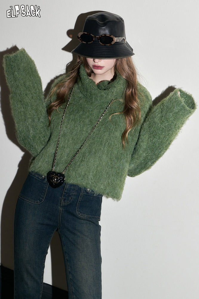 
                  
                    ELFSACK Green Turtleneck Designer Sweater Women 2023 Winter Imitation Camel hair Christmas Knitwears
                  
                
