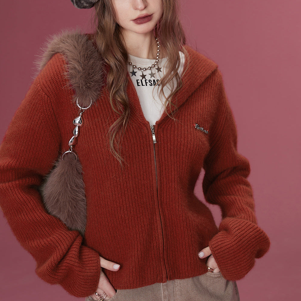 ELFSACK 2000s Zip Up Sweaters Women 2023 Winter Retro Luxury Designer Knitwears