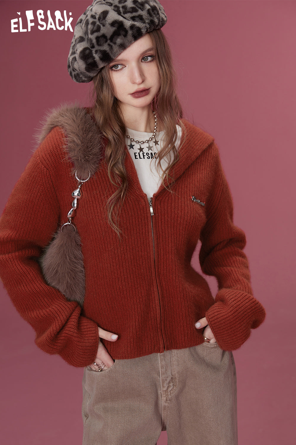 ELFSACK 2000s Zip Up Sweaters Women Retro Luxury Designer Knitwears