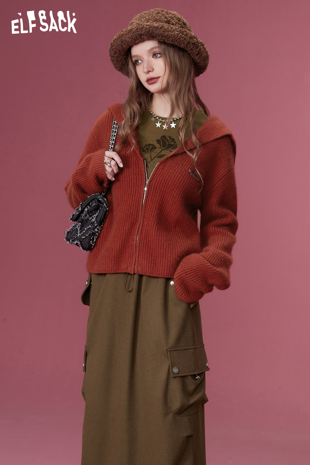ELFSACK 2000s Zip Up Sweaters Women Retro Luxury Designer Knitwears