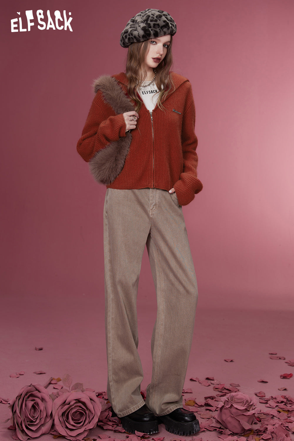 ELFSACK 2000s Zip Up Sweaters Women Retro Luxury Designer Knitwears