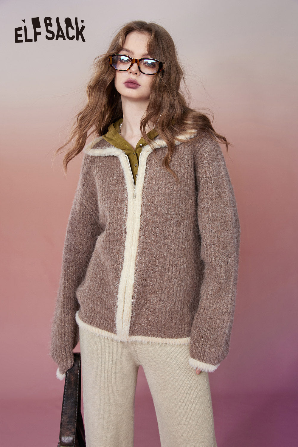 ELFSACK Y2K 2000s Zip Up Sweaters Women Kawaii Designer Knitwears