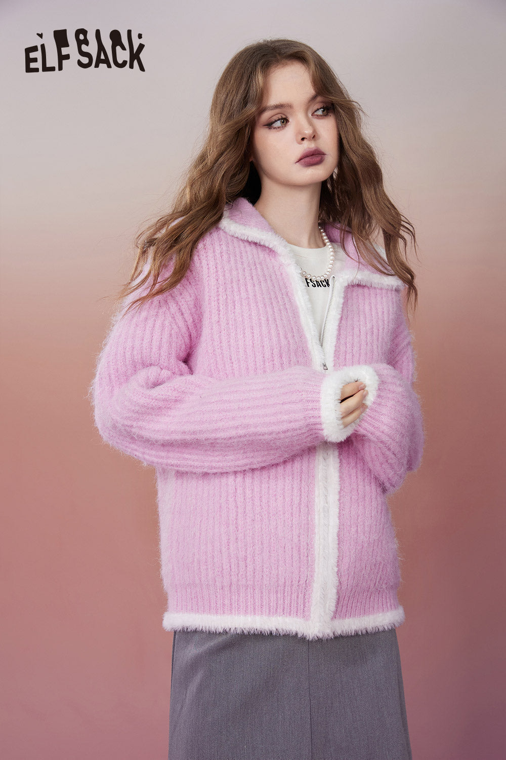 ELFSACK Y2K 2000s Zip Up Sweaters Women Kawaii Designer Knitwears