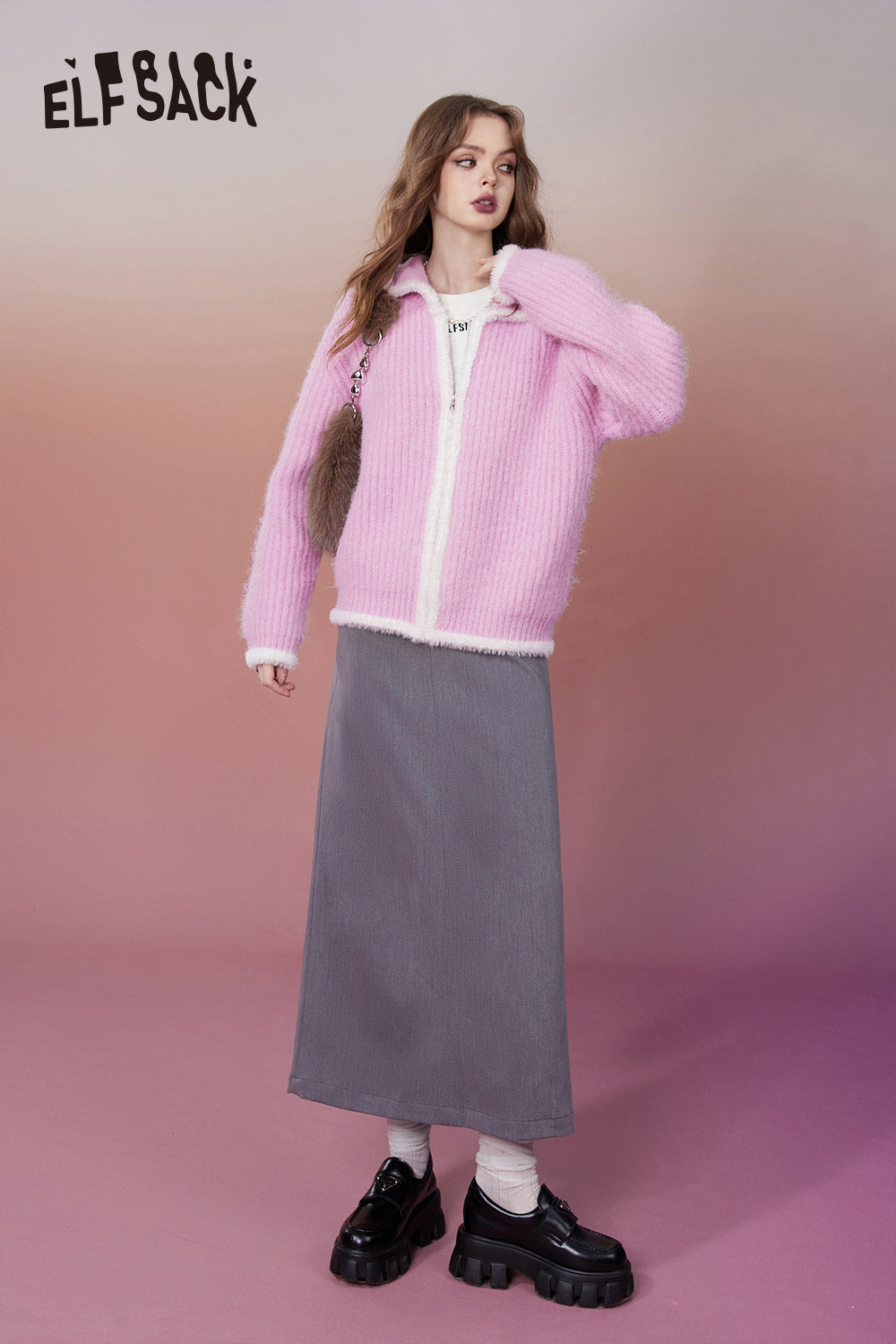 ELFSACK Y2K 2000s Zip Up Sweaters Women Kawaii Designer Knitwears