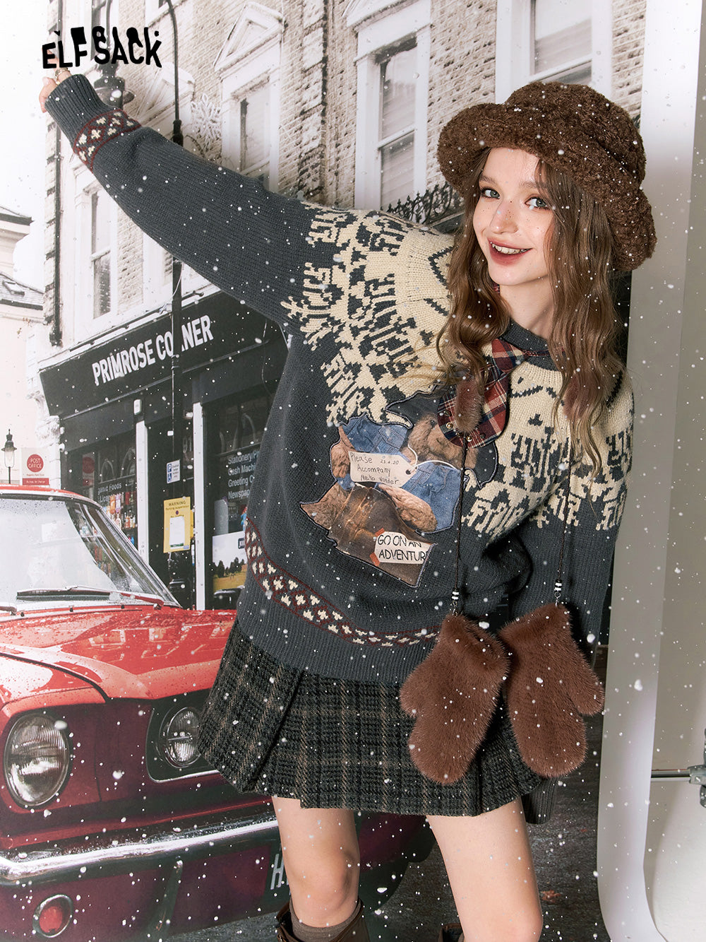 ELFSACK Kawaii Christmas Pullover Sweaters Women 2023 Winter 2000s Plus Size Fashion Tops