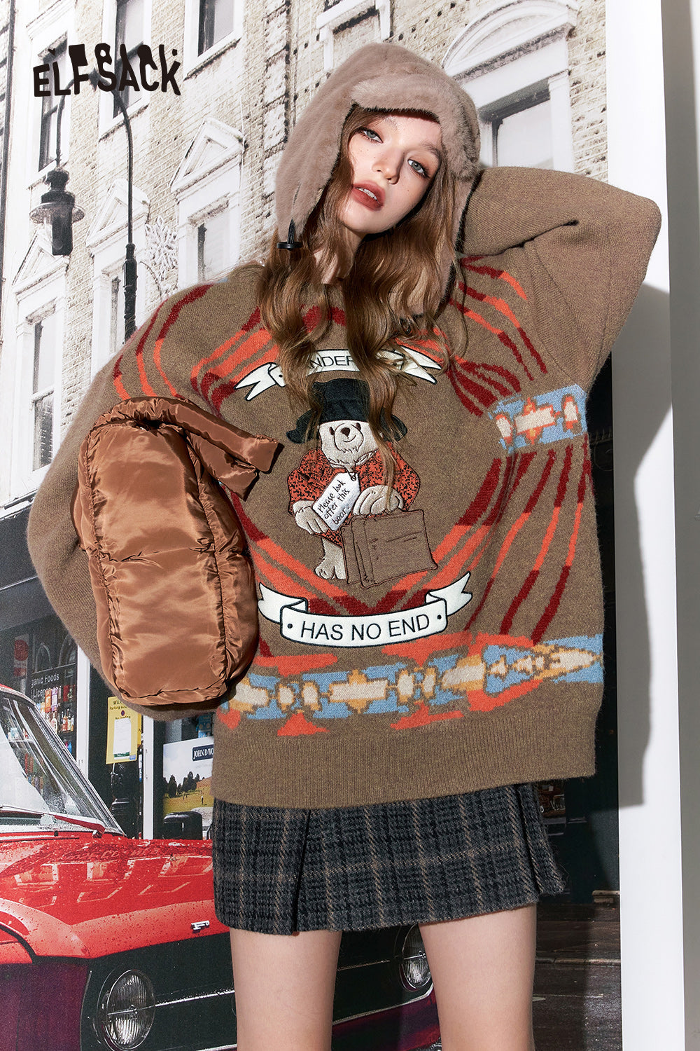 ELFSACK Kawaii Bear Pullover Sweaters Women Plus Size 2000s Tops