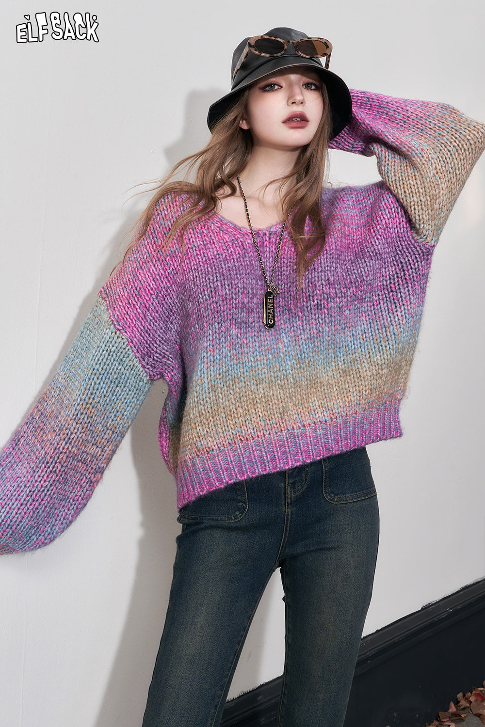 
                  
                    ELFSACK Gyaru Rainbow Pullover Sweater Women 2023 Winter Harajuku Knitwears
                  
                