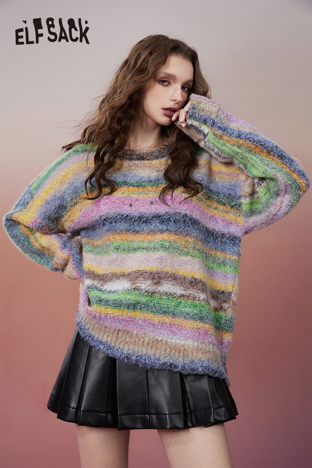 
                  
                    ELFSACK Kawaii Colorful Striped Pullover Sweaters Women 2023 Winter Plus Size Luxury Designer Tops
                  
                