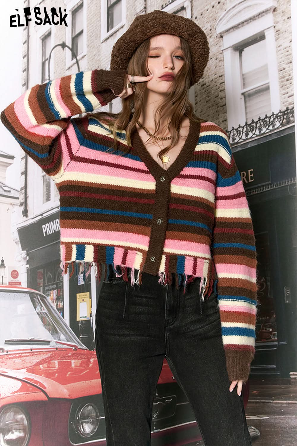 ELFSACK Y2K 2000s Gyaru Sweaters Women Retro Designer Knitwears