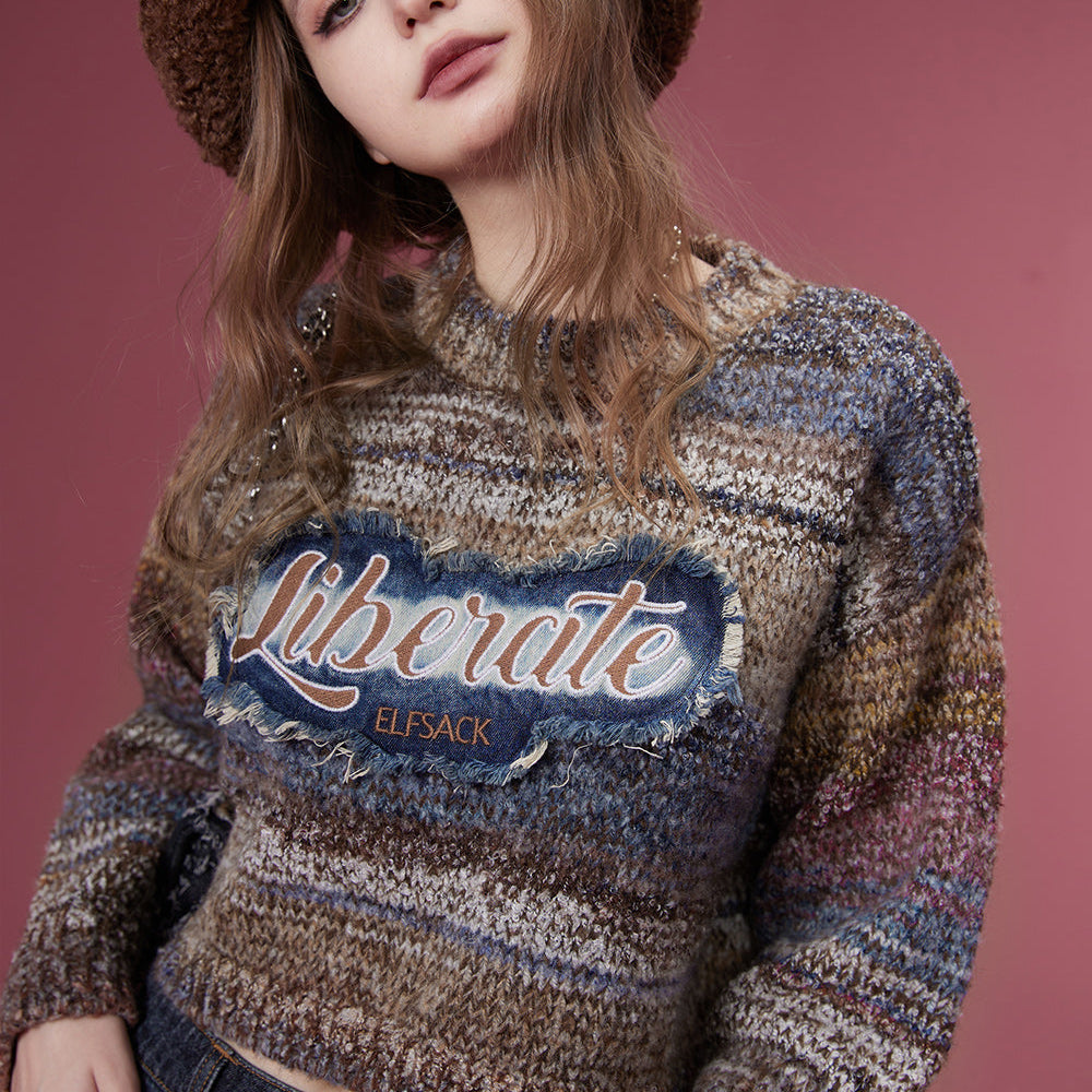 ELFSACK Y2K 2000s Gyaru Sweater Women 2023 Winter New Spliced Korean Fashion Tops