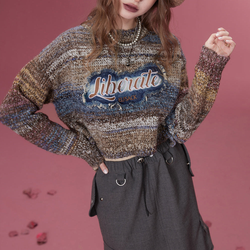 ELFSACK Y2K 2000s Gyaru Sweater Women 2023 Winter New Spliced Korean Fashion Tops