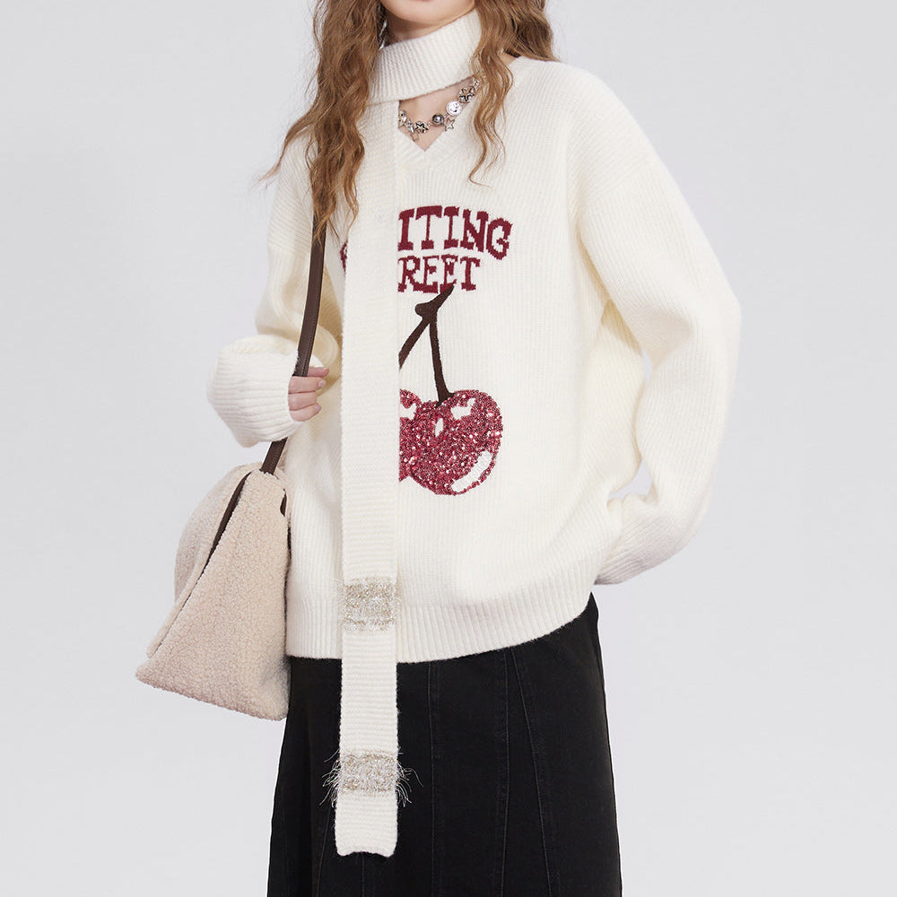 
                  
                    ELFSACK Free Scarf Cherry Kawaii Christmas Sweater Women 2023 Winter New Korean Fashion Tops
                  
                
