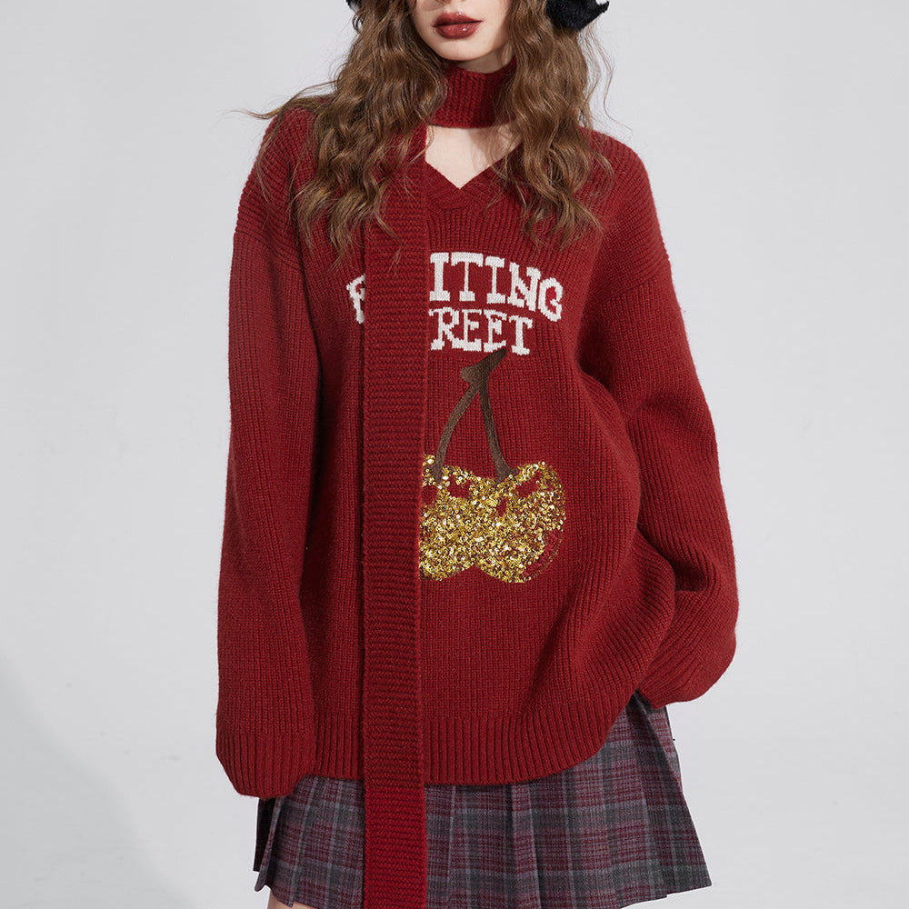 
                  
                    ELFSACK Free Scarf Cherry Kawaii Christmas Sweater Women 2023 Winter New Korean Fashion Tops
                  
                