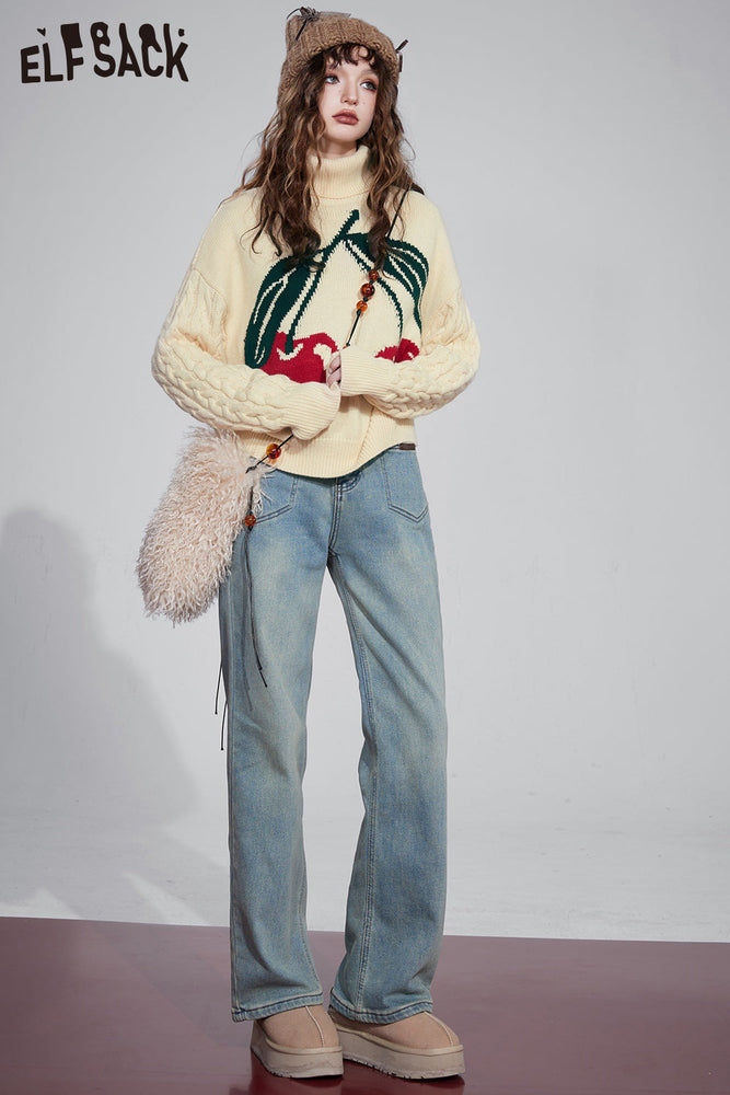 
                  
                    ELFSACK Christmas Cherry Turtleneck Sweater Women 2023 Winter Plus Size Korean Fashion Knitwears
                  
                