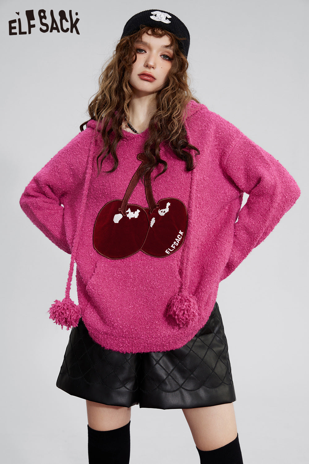 
                  
                    ELFSACK Kawaii Cherry Patch Hoodie Sweaters Women 2023 Winter New Plus Size Luxury Designer Tops
                  
                