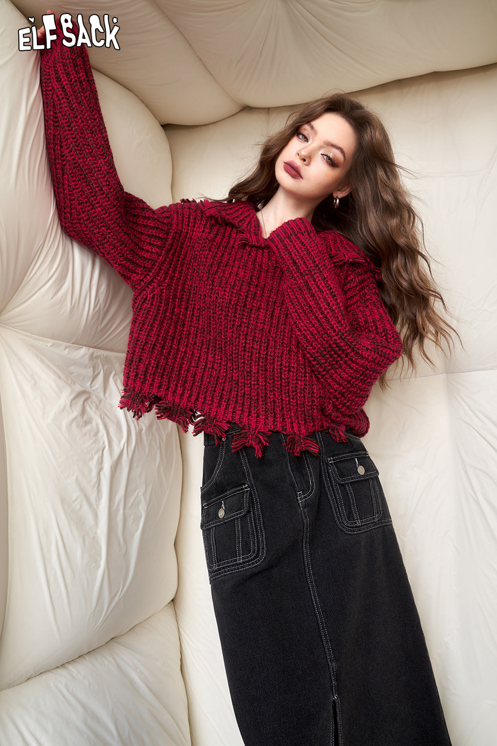 ELFSACK Christmas Hoodied Sweater Women 2023 Winter New Plus Size Designer Tops
