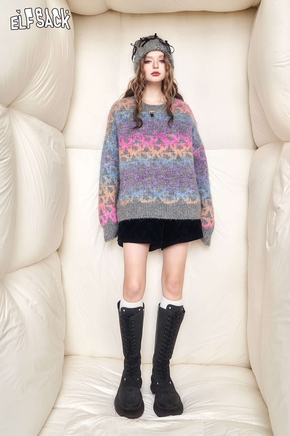 
                  
                    ELFSACK Rainbow Colorful Pullover Sweaters Women 2023 Winter New Plus Size Designer Tops
                  
                