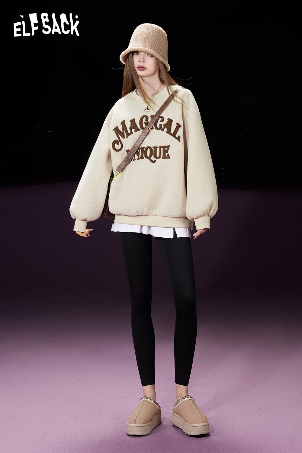 ELFSACK Fleece Pullover Women Woolly Long Sleeve Sweatshirt Daily Tops