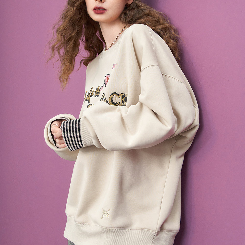
                  
                    ELFSACK Fleece Pullover Women 2023 Autumn/Winter Printing Loose Long Sleeve Casual Tops
                  
                