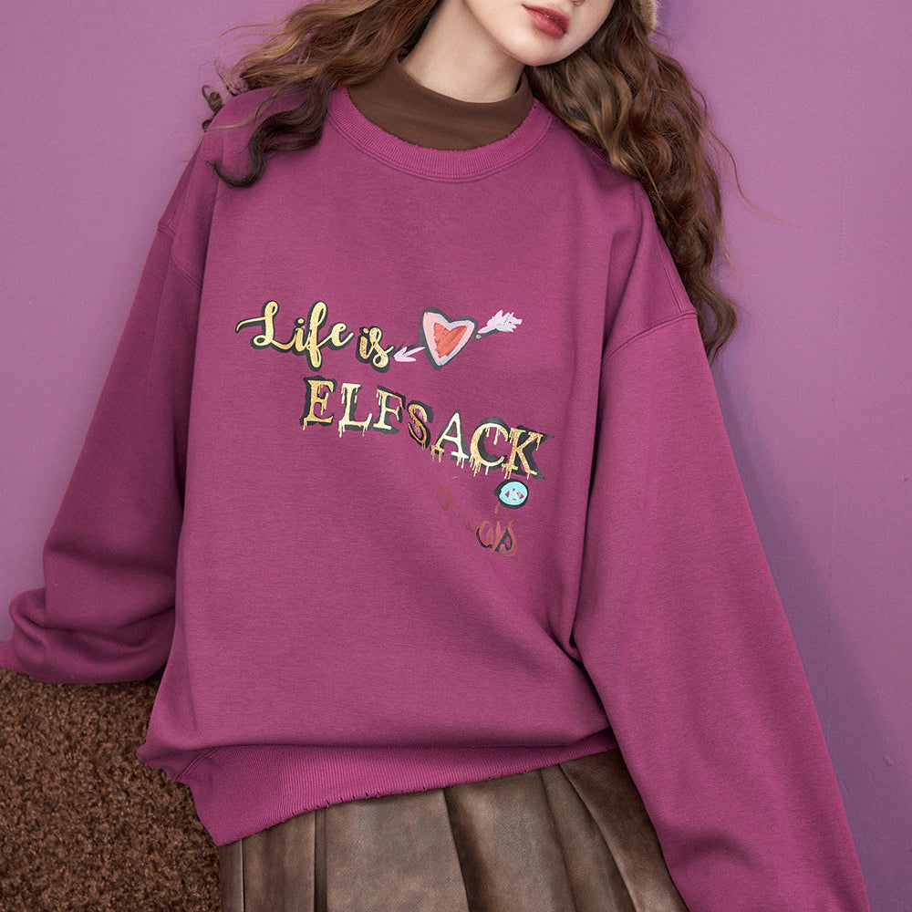 
                  
                    ELFSACK Fleece Pullover Women 2023 Autumn/Winter Printing Loose Long Sleeve Casual Tops
                  
                