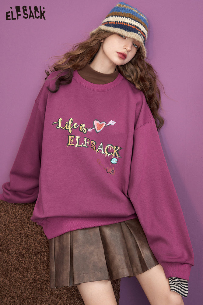 
                  
                    ELFSACK Fleece Pullover Women 2023 Autumn/Winter Printing Loose Long Sleeve Casual Tops
                  
                