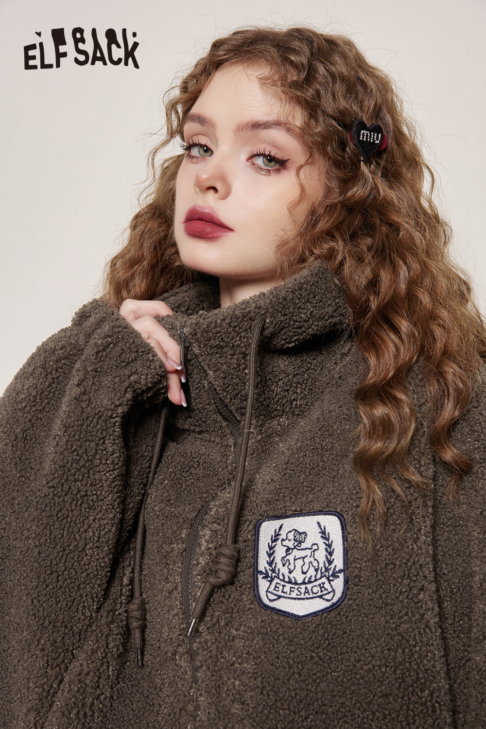 ELFSACK Hoodies Fleece Cotton Coats Women Patch Dog Short Outwears