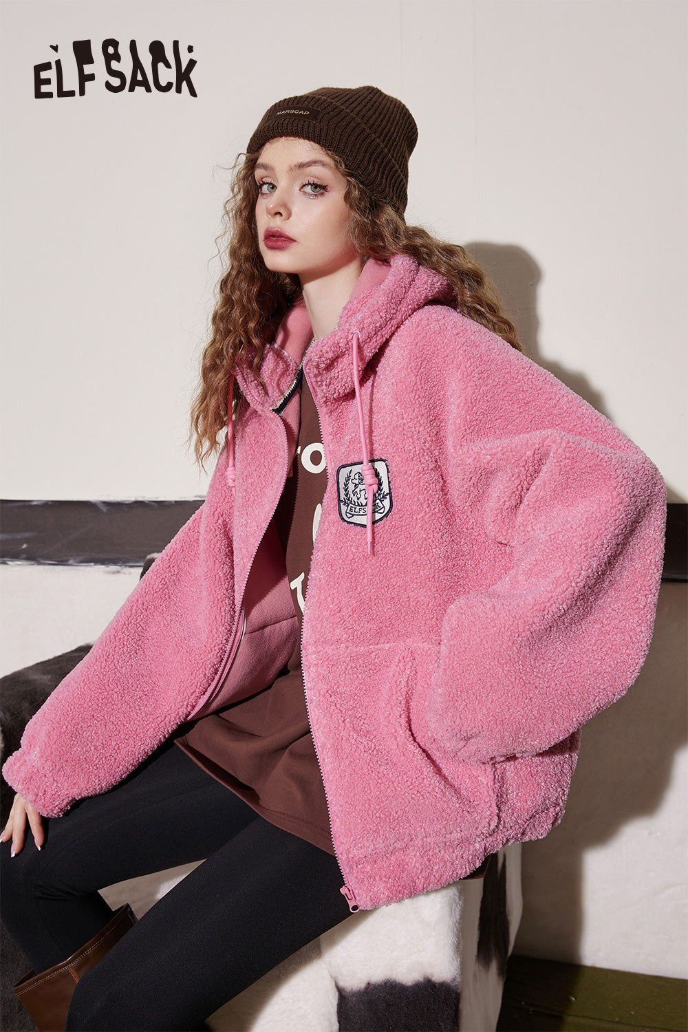 ELFSACK Hoodies Fleece Cotton Coats Women Patch Dog Short Outwears