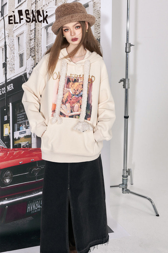
                  
                    ELFSACK Graphic Kawaii Hooded Fleece Hoodies Women 2023 Winter Plus Size Korean Fashion Designer Tops
                  
                