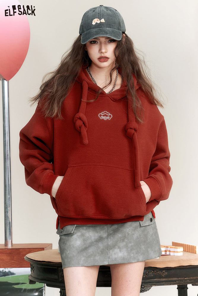 
                  
                    ELFSACK Chinese Style Fleece Hooded Hoodies Women 2023 Winter New Plus Size Designer Tops
                  
                