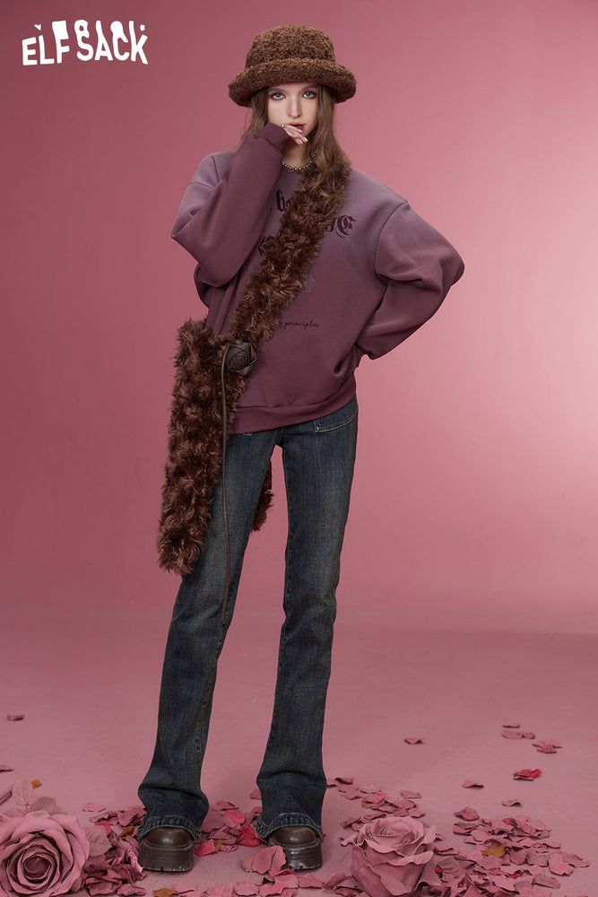
                  
                    ELFSACK Korean Fashion Fleece Pullover Women 2023 Winter New Graphic Rose Plus Size Tops
                  
                