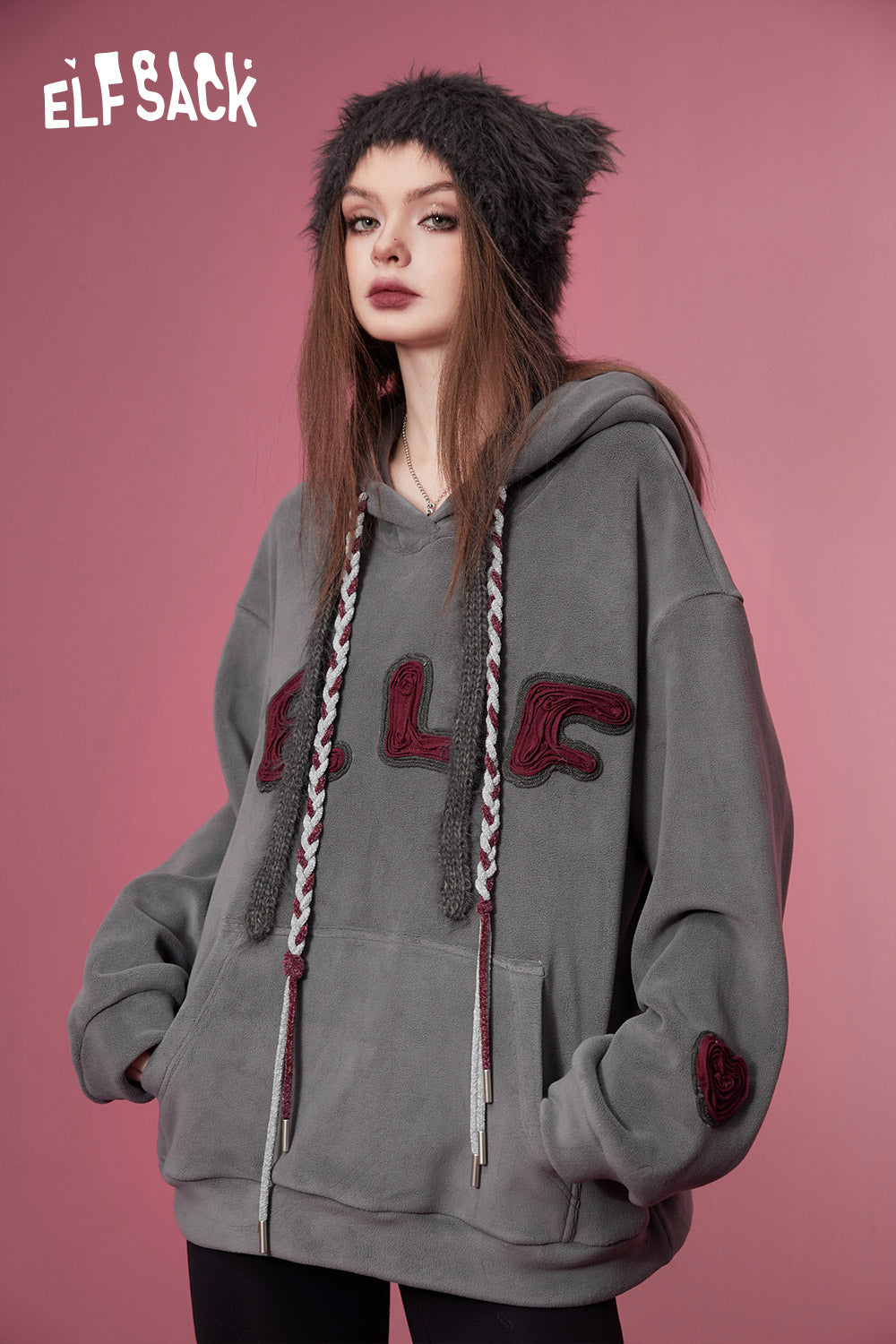
                  
                    ELFSACK Graphic Plus Size Fleece Hoodies Women 2023 Winter New Patch Korean Fashion Tops
                  
                