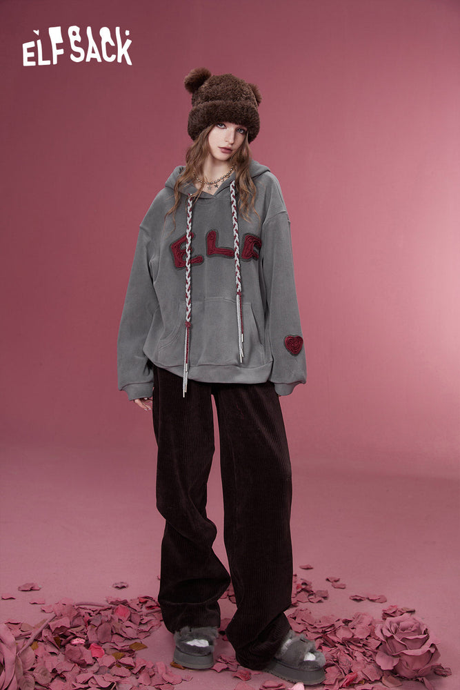 
                  
                    ELFSACK Graphic Plus Size Fleece Hoodies Women 2023 Winter New Patch Korean Fashion Tops
                  
                