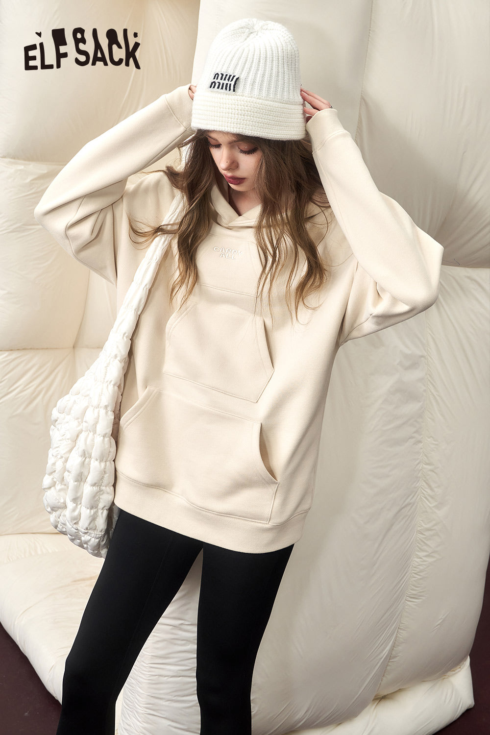 ELFSACK Plus Size Fleece Hoodies Women 2023 Winter New Korean Fashion Tops