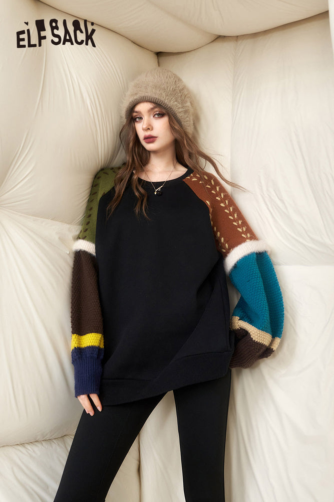 
                  
                    ELFSACK Korean Fashion Fleece Sweatshirt Women 2023 Winter New Spliced Plus Size Tops
                  
                