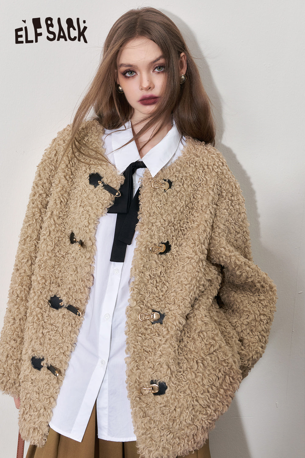 ELFSACK Korean Fashion Fleece Cotton Coats Women Designer Clothes