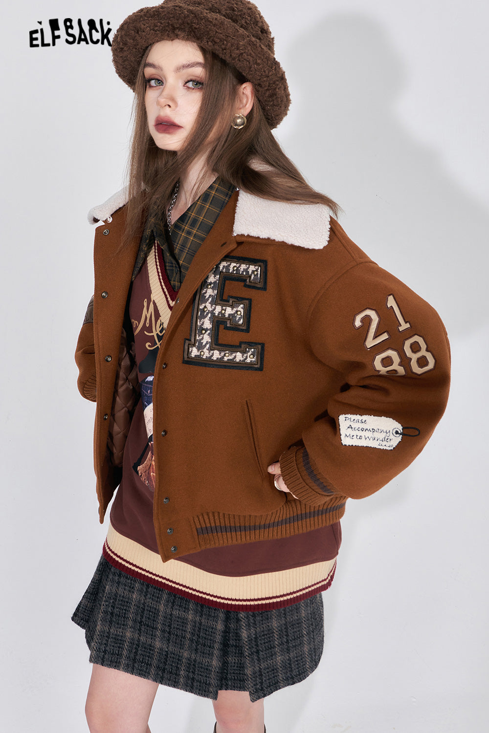 ELFSACK Kawaii 2000s Baseball Jackets Woman 2023 Winter New Korean Fashion Outwears