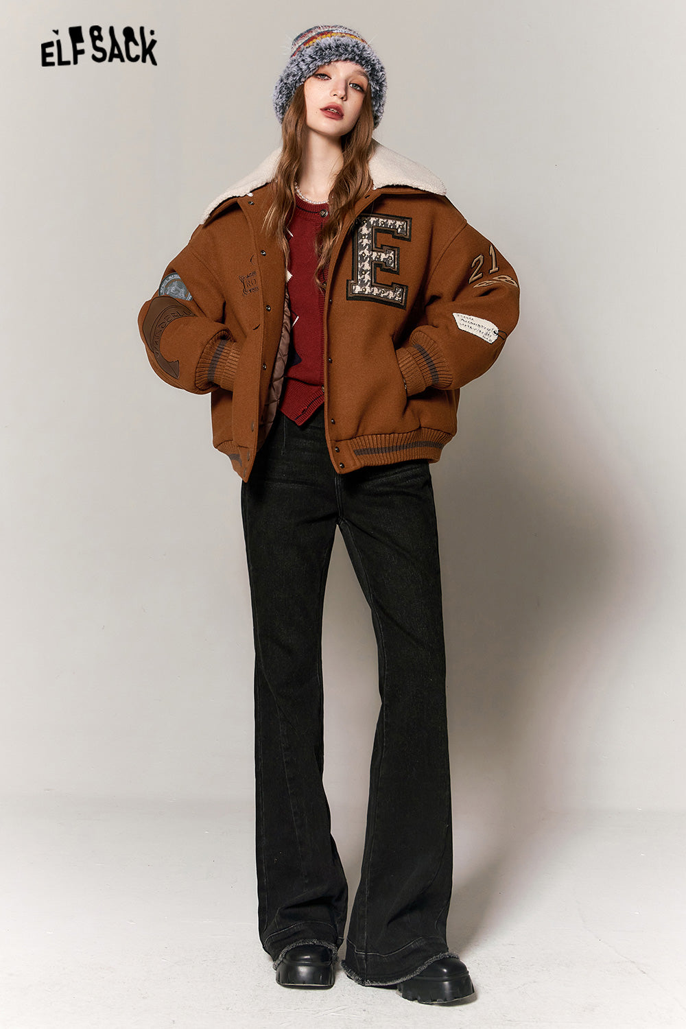 ELFSACK Kawaii 2000s Baseball Jackets Woman Korean Fashion Outwears