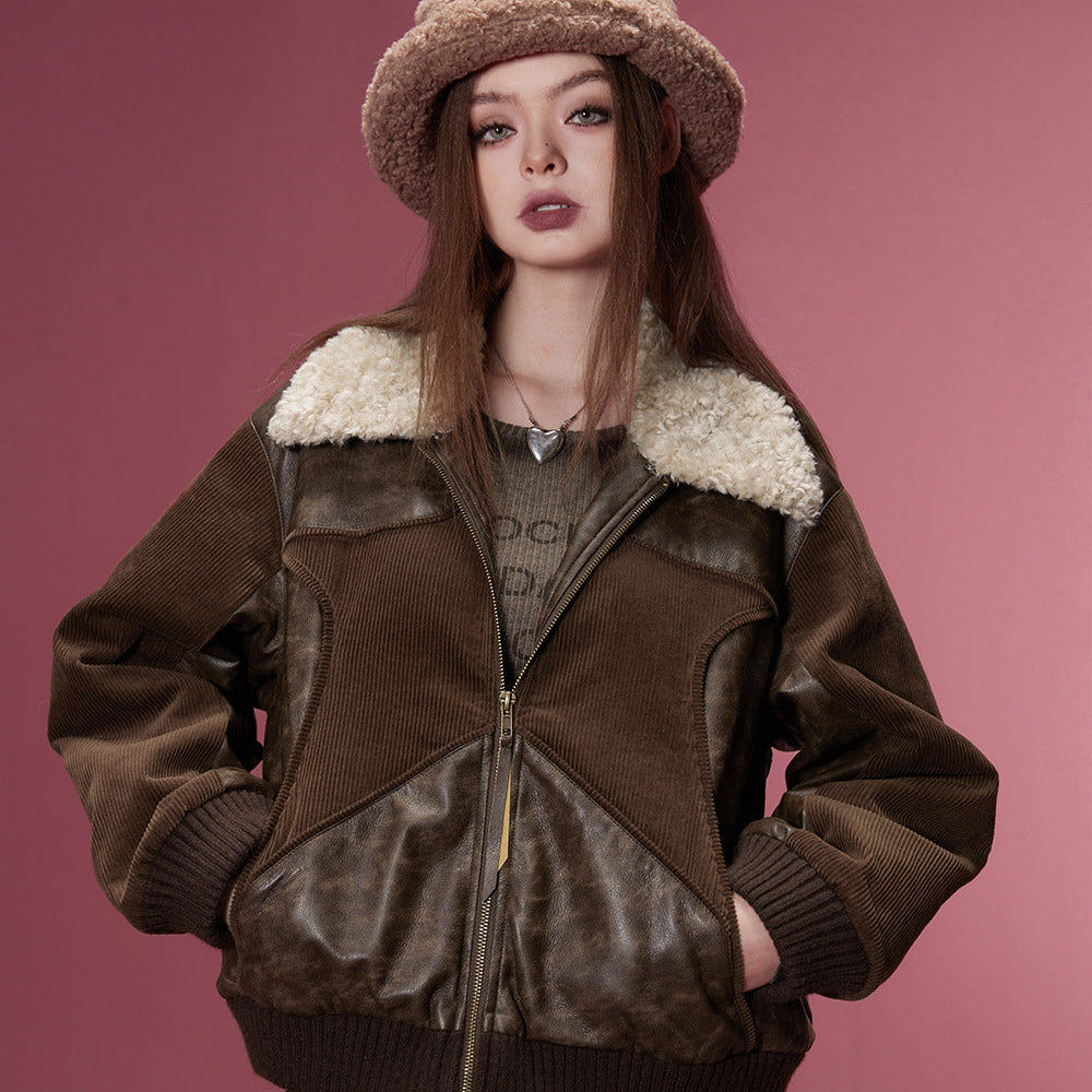 ELFSACK Korean Fashion PU Spliced Jackets Women 2023 Winter New Designer Jackets