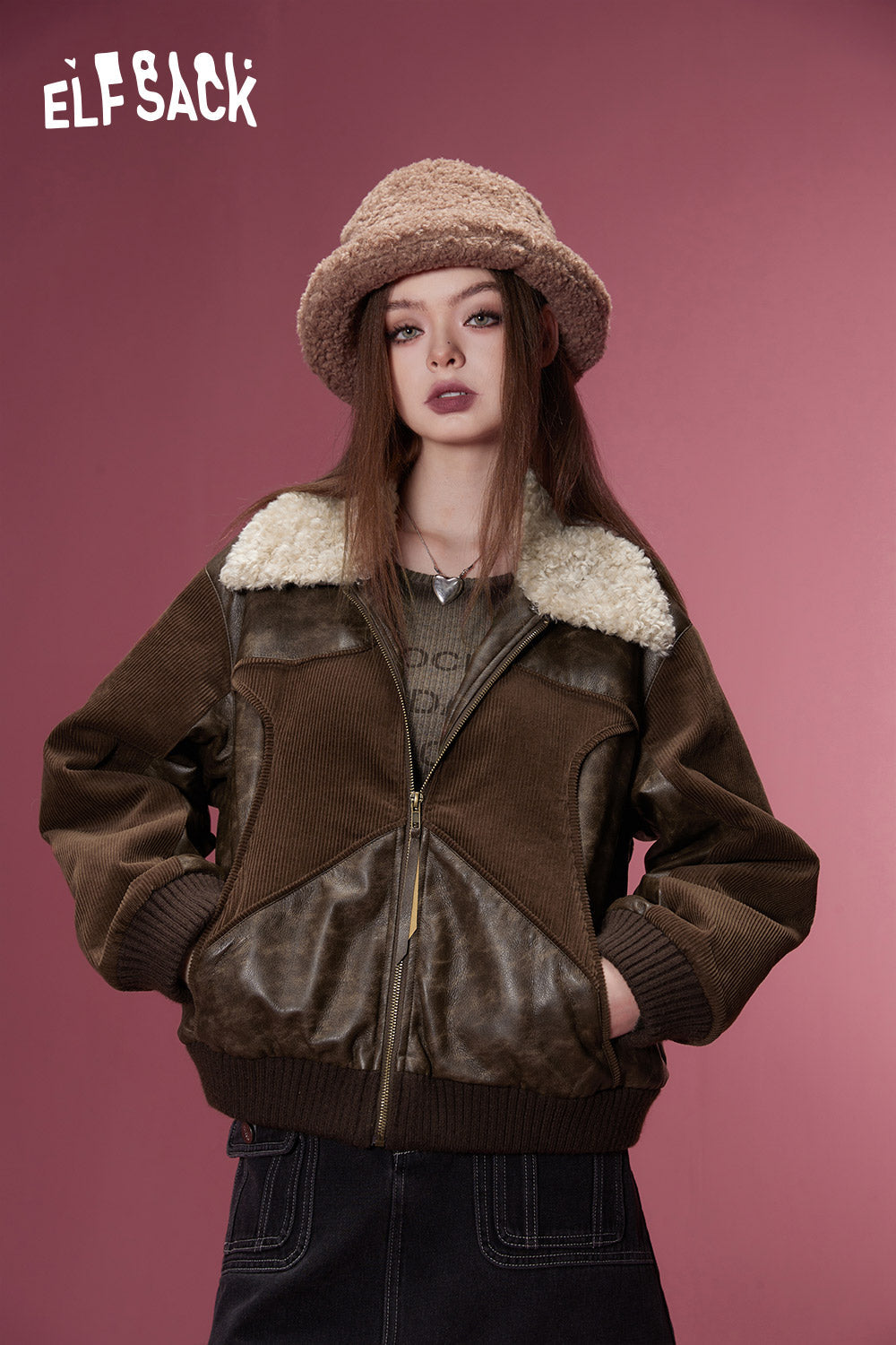 
                  
                    ELFSACK Korean Fashion PU Spliced Jackets Women 2023 Winter New Designer Jackets
                  
                