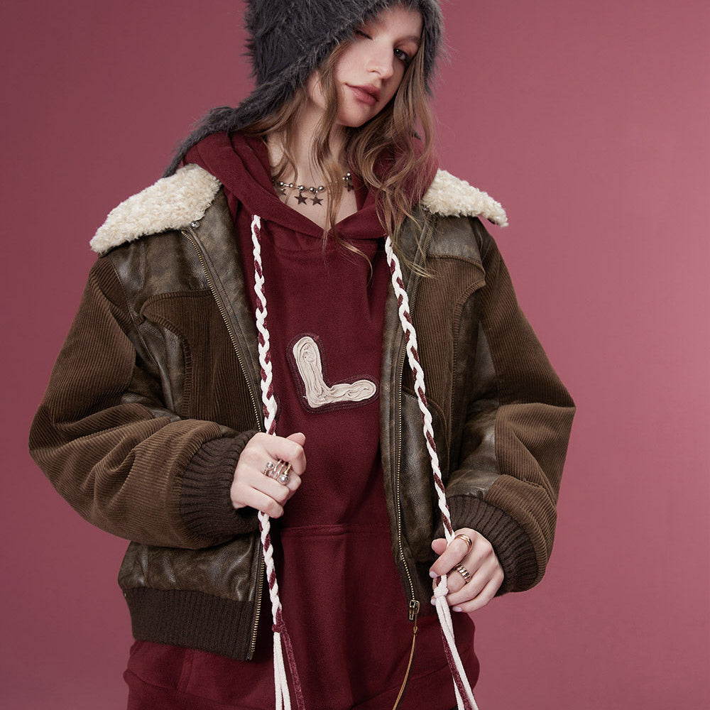 ELFSACK Korean Fashion PU Spliced Jackets Women 2023 Winter New Designer Jackets