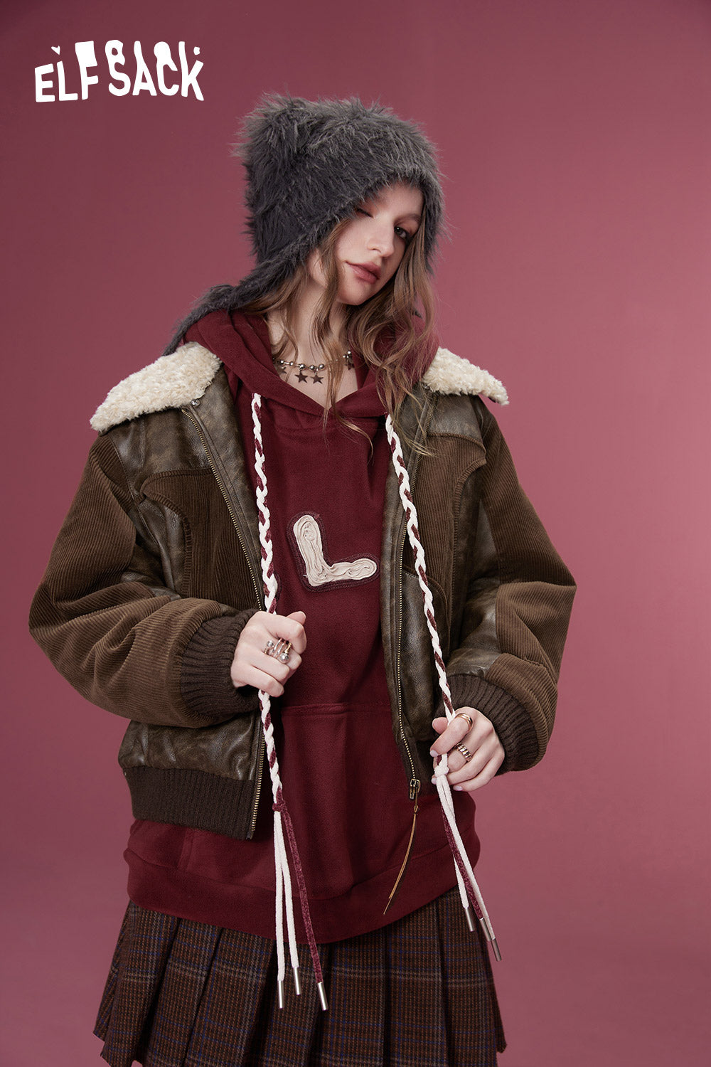 ELFSACK Korean Fashion PU Spliced Jackets Women Designer Jackets
