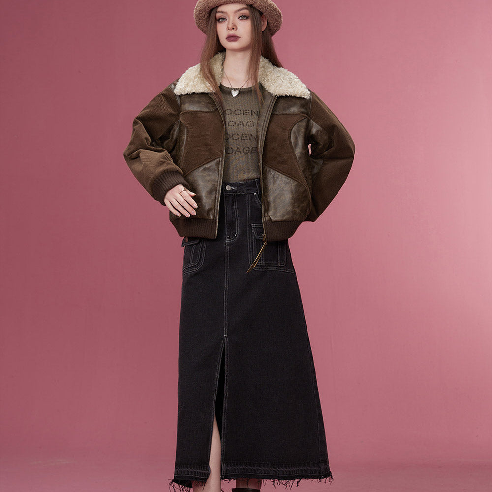 
                  
                    ELFSACK Korean Fashion PU Spliced Jackets Women 2023 Winter New Designer Jackets
                  
                