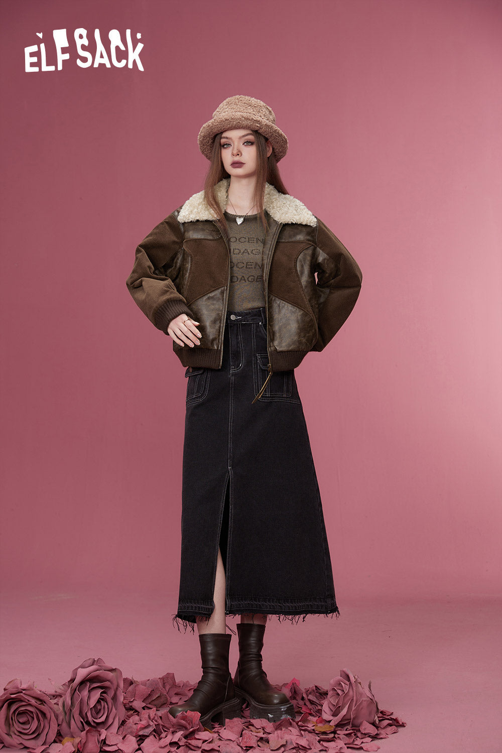 ELFSACK Korean Fashion PU Spliced Jackets Women Designer Jackets