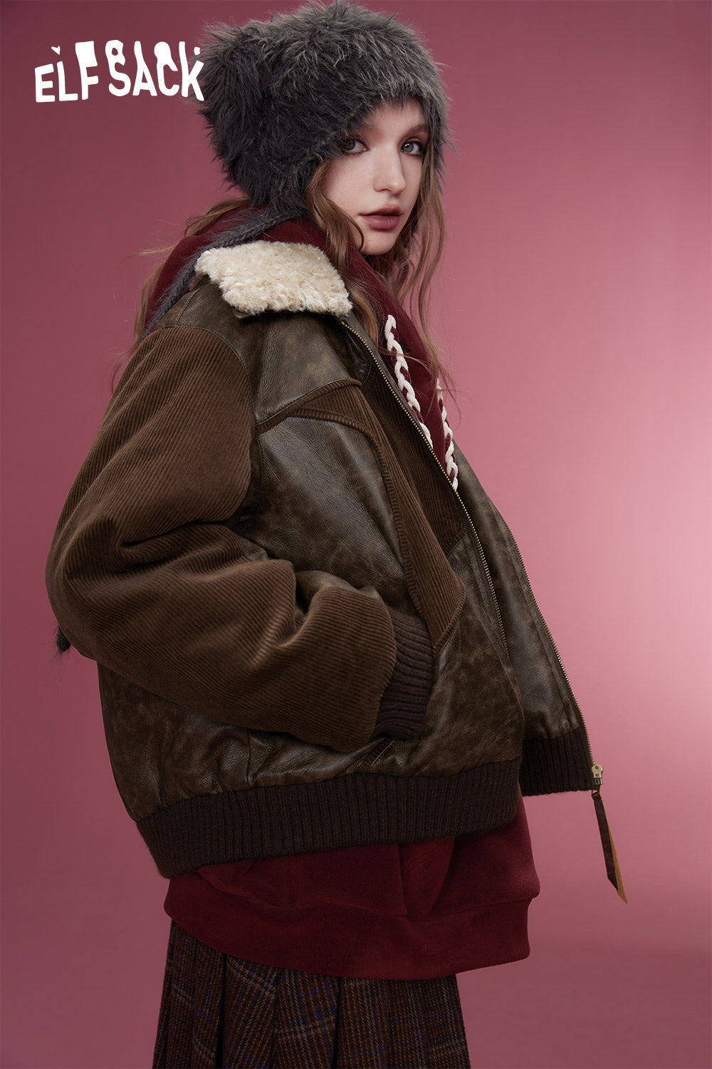 ELFSACK Korean Fashion PU Spliced Jackets Women Designer Jackets