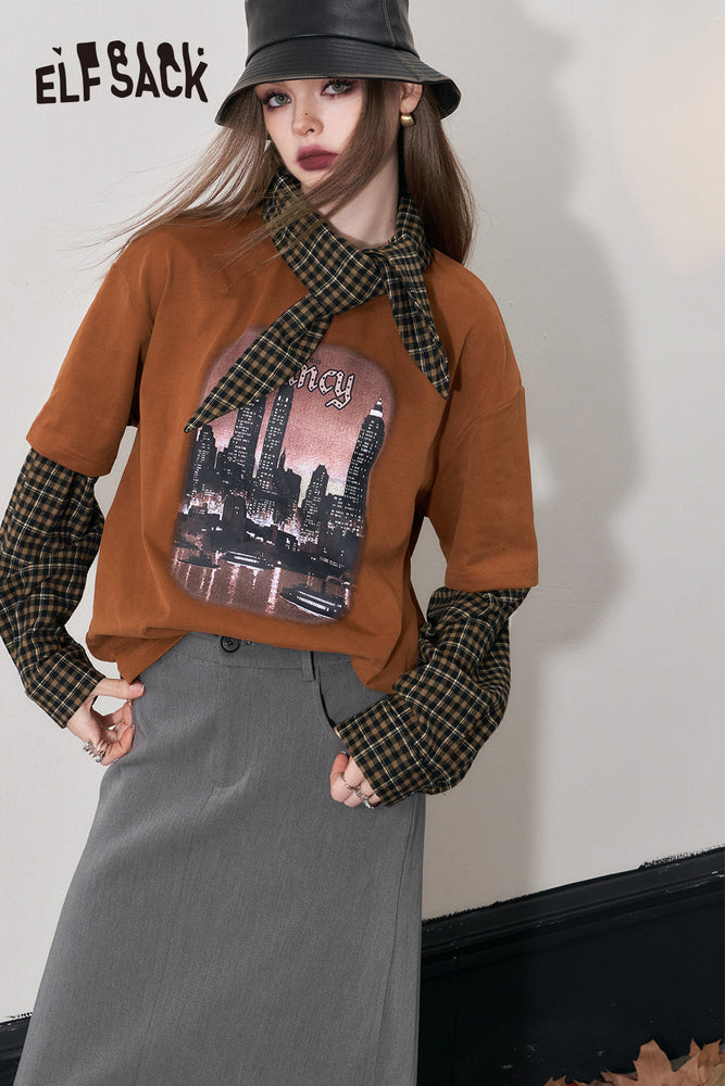 
                  
                    ELFSACK Graphic Spliced T-shirts Women 2023 Winter Korean Fashion Designer Clothes
                  
                
