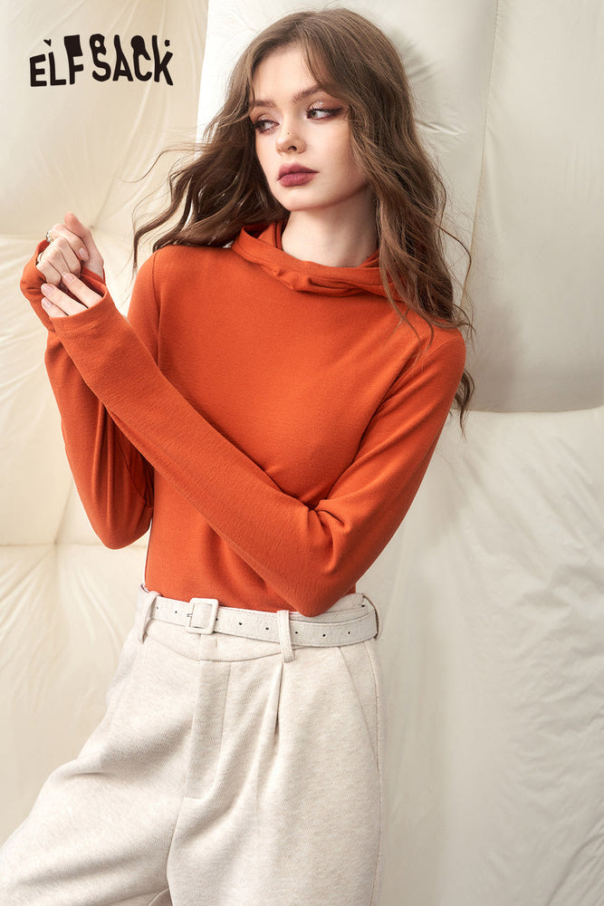 
                  
                    ELFSACK Slim Long Sleeve Hoodies T-shirts Women 2023 Winter New Korean Fashion Tops
                  
                