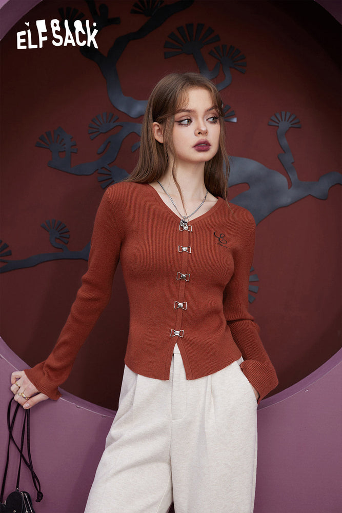 
                  
                    ELFSACK Free Necklace Slim Sweater Women 2023 Winter Chinese Style Solid Color Basic Tops
                  
                