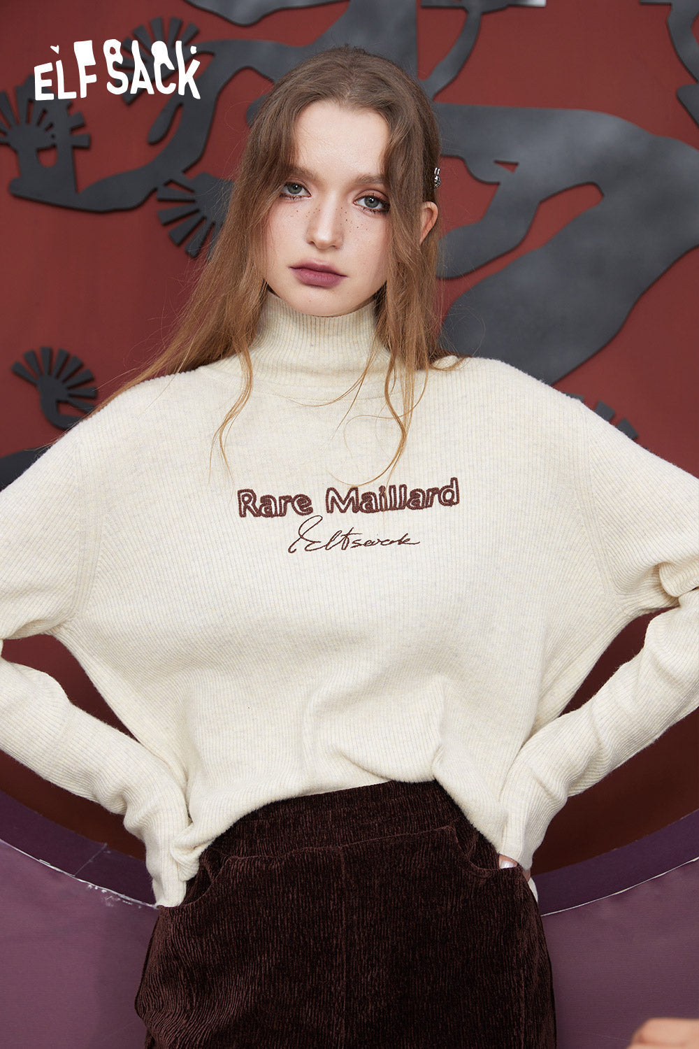 ELFSACK Slim Solid Color Turtleneck Undershirt Woman Knitwears Sweaters