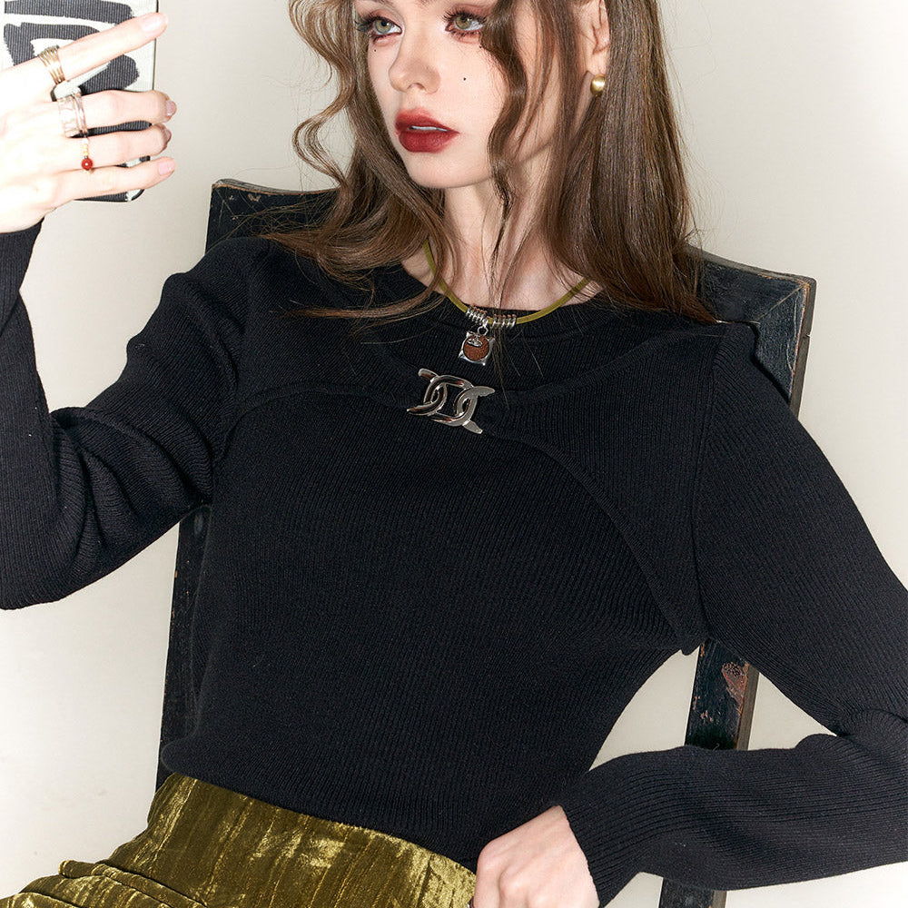 
                  
                    ELFSACK New Chinese Style Slim Knitwear Women 2023 Winter Solid Color Designer Tops
                  
                