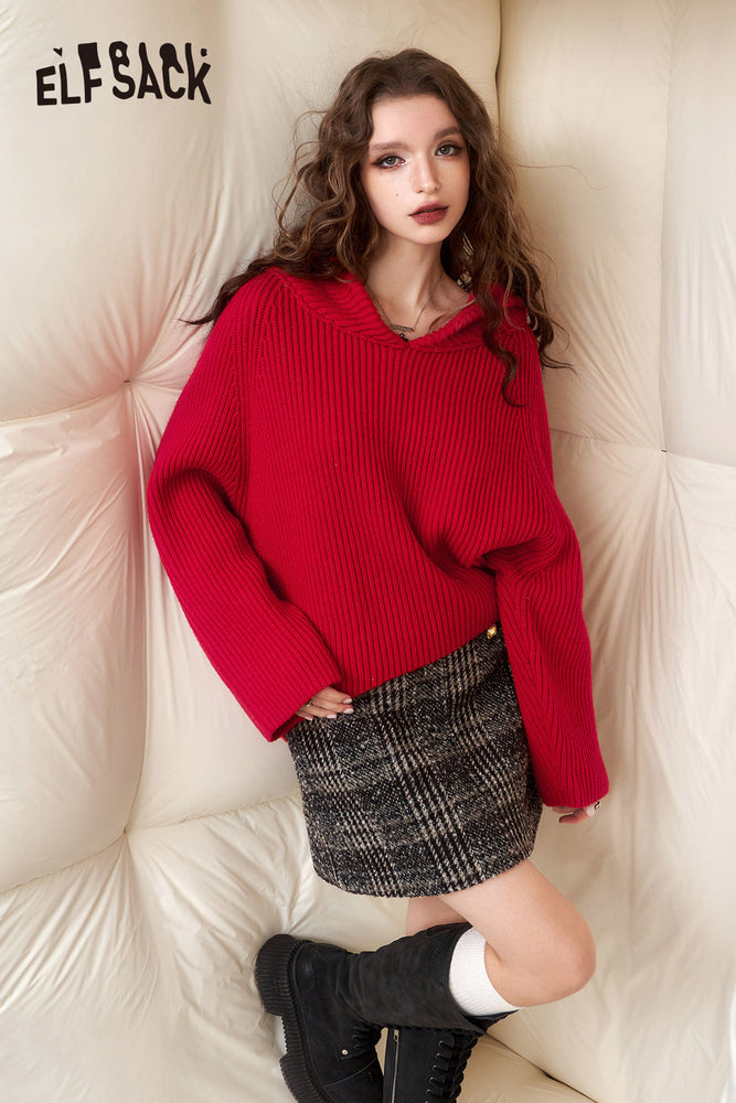 
                  
                    ELFSACK Christmas Red Pullover Sweaters Women 2023 Winter New Plus Size Korean Fashion Knitwear
                  
                